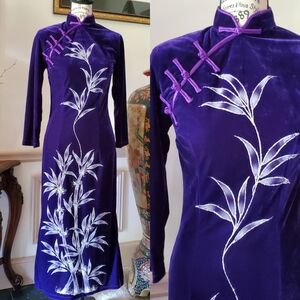 Vintage Purple Velvet Vietnamese Cheongsam Dress